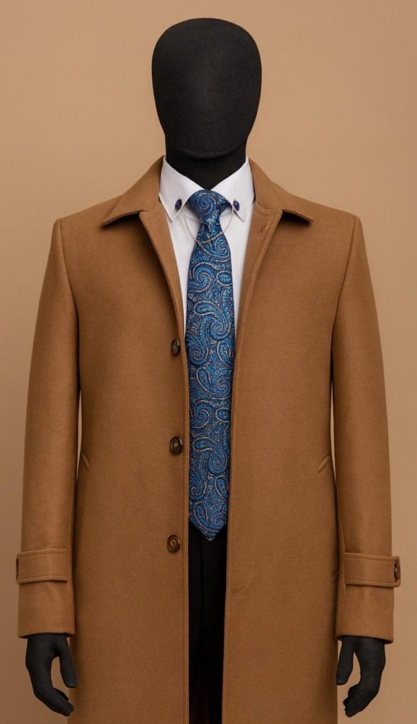Men's long brown coat.